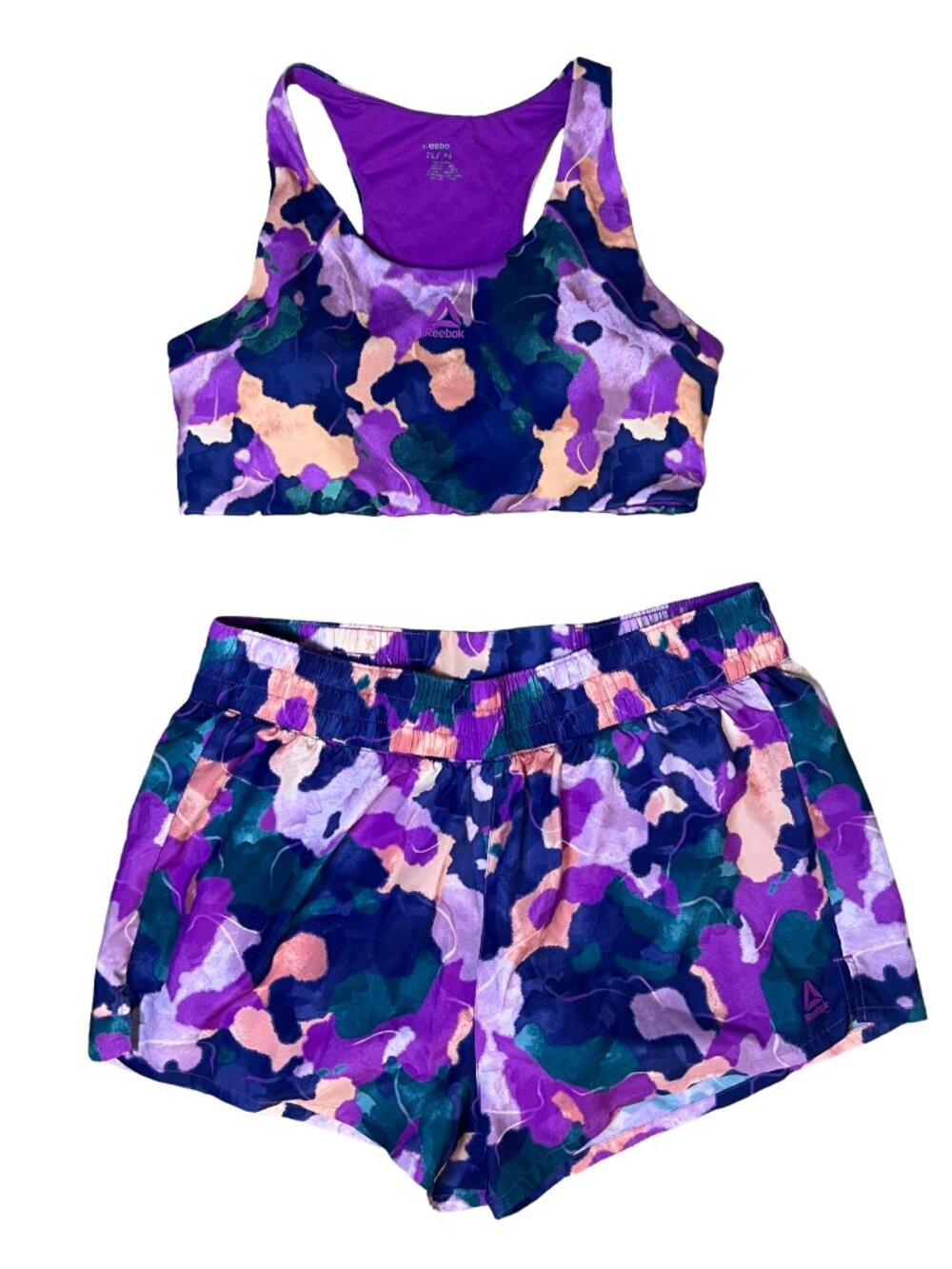 Reebok Abstract Print Sports Bra and Shorts Set XL